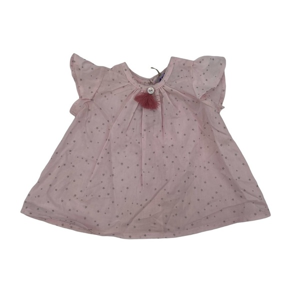 NWT Mi Le Bebe Pink Silver Stars Short Sleeve Dress Size 3 Months Girl's - Picture 1 of 7